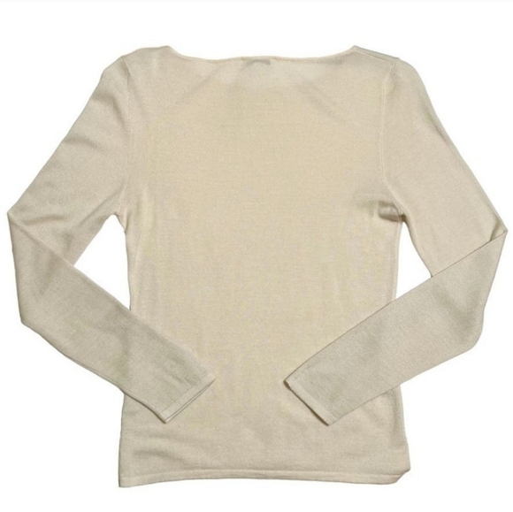 Brunello Cucinelli Cashmere Silk Cream Boatneck Lightweight Sweater - Picture 2 of 6